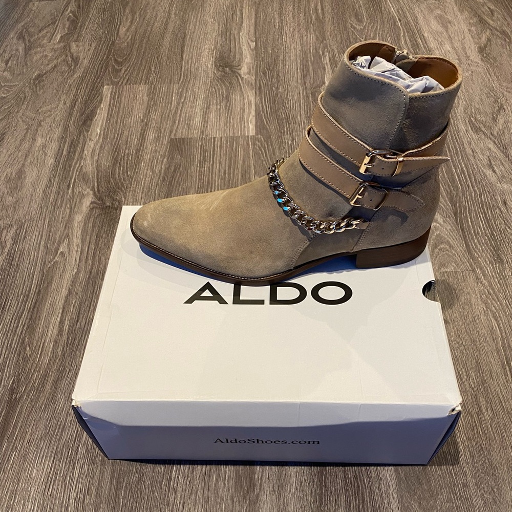 Aldo Men’s Tan Boots with Straps and Chain Detail